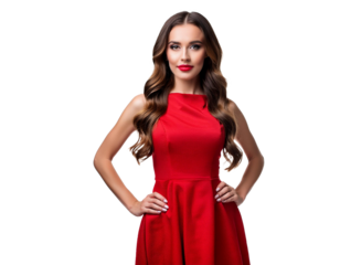 Woman in red dress isolated on white background, cutout 