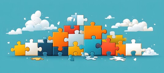 Fototapeta premium Build your way to success. Putting together a puzzle of success. Vector illustration design,