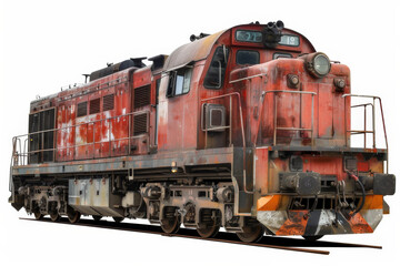 Naklejka premium A vintage diesel locomotive, beautifully weathered, isolated on a white background.