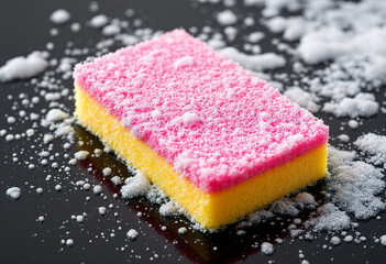 A clean sponge with foam on a black background