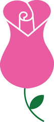 Rose flower with green leaf icon pink vector  flat and line symbol isolated on transparent background. Simple rose blossom nature gardening love Valentine's day theme sign