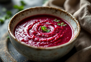 A delectable and appetizing front view of a beet soup