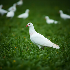 white pigeon in the green field