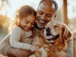 Serene Family Moment with Pets in Nature