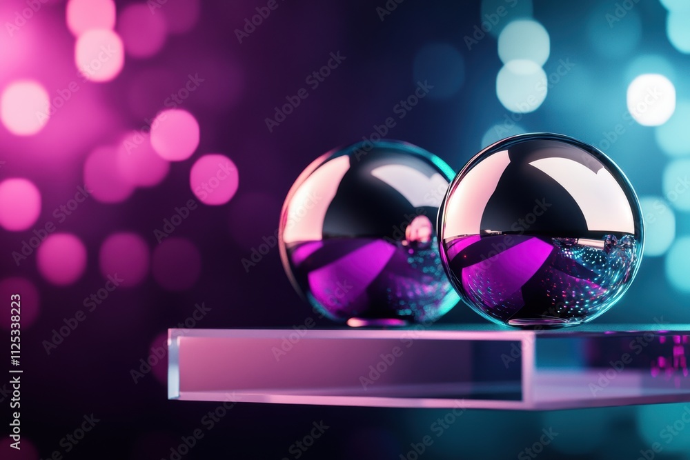 Poster futuristic interior design, futuristic chrome accents on a clear floating shelf in a high-tech envir