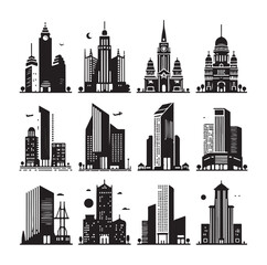 Cityscape set silhouette vector illustration
