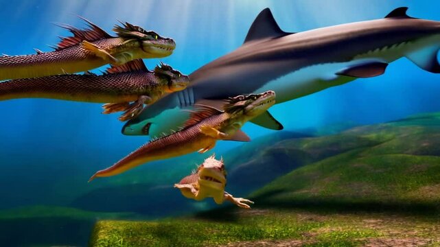 Wasserdrachen begegnen Haifisch