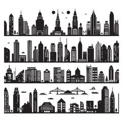 Naklejka premium Cityscape set silhouette vector illustration