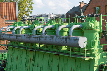 An old ship engine displayed near the Soldek State Museum at Gdansk Harbour