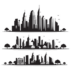 Cityscape set silhouette vector illustration © Joynab