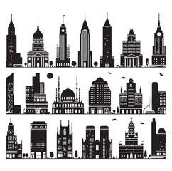 Obraz premium Cityscape set silhouette vector illustration