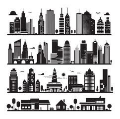 Obraz premium Cityscape set silhouette vector illustration