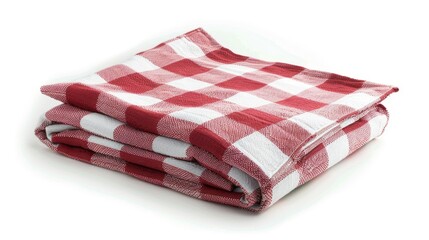 A folded red and white checkered tablecloth, perfect for picnics or dining settings.