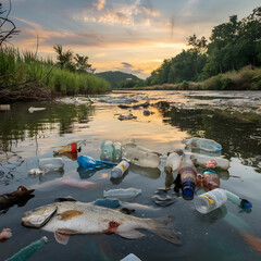 dead fish floating in river