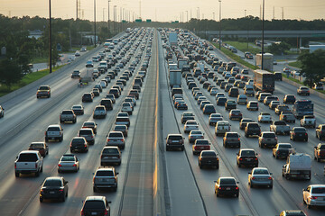 Aerial View of Busy Expressway and Autobahn, Top-Down Perspective of Traffic and Road Infrastructure, Professional Photography

