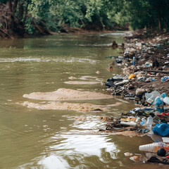 river in the forest pollution