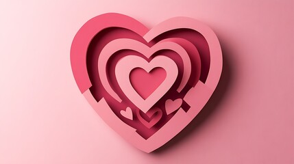 Heart-shaped Paper Cut Art on Pink Background with Subtle Shadows for Valentine's Day