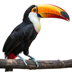 Fototapeta premium Close-Up of Colorful Toucan on Branch isolated on transparent background cutout, Png, Cutout