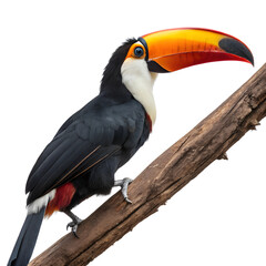 Fototapeta premium Close-Up of Colorful Toucan on Branch isolated on transparent background cutout, Png, Cutout
