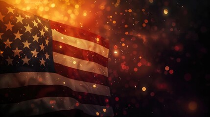American flag and bokeh background with copy space for american celebration