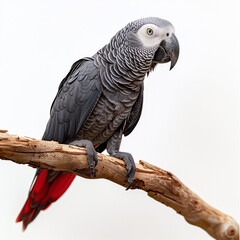 Obraz premium A grey parrot is perched on a branch isolated on white