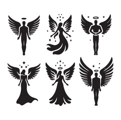 Angel set silhouette vector illustration