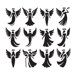 Angel set silhouette vector illustration