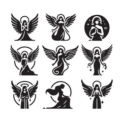 Angel set silhouette vector illustration