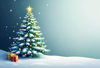 Christmas tree on poster in electronic technology. New year, christmas congratulations card in tech design