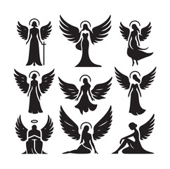 Angel set silhouette vector illustration