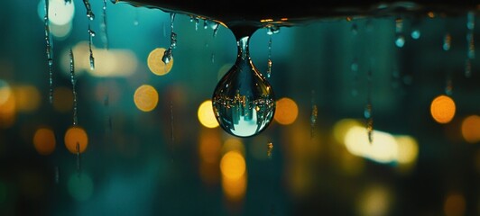 Night Rain Drop: City Lights Reflection
