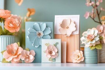 galentines day crafts, celebrate galentines day with a diy card-making corner featuring handmade cards, floral stationery, against a pastel backdrop for heartfelt messages