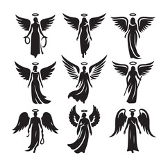 Angel set silhouette vector illustration