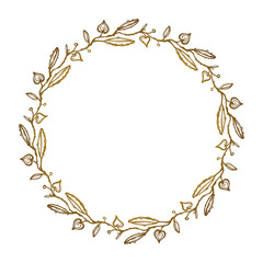 Golden wreath with hearts-flowers on the branches.