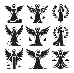 Angel set silhouette vector illustration
