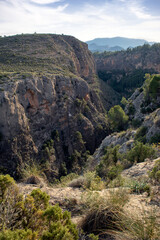 Vertical view of a section of the Segura River as it passes through the impressive Almadenes Canyon, Cieza, Region of Murcia, Spain