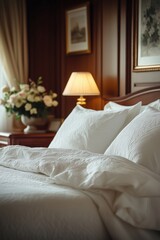 Luxurious hotel bedding with intricate design in elegant interior setting for comfort and style