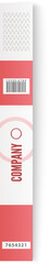 Modern product packaging design featuring a red and white color scheme with a barcode, company logo, and identifying information, emphasizing professionalism and brand identity