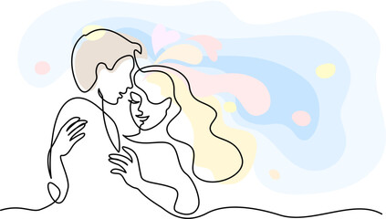 Valentines day romantic design. Woman and man hugs. Love of young couple,