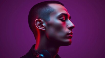 Neon Nights: Serene Portrait of a Young Man 