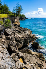 Lithified Rock Ledges Overhanging Kawailoa Bay From The Bluff on The Mahaulepu Heritage Trail , Kauai, Hawaii, USA