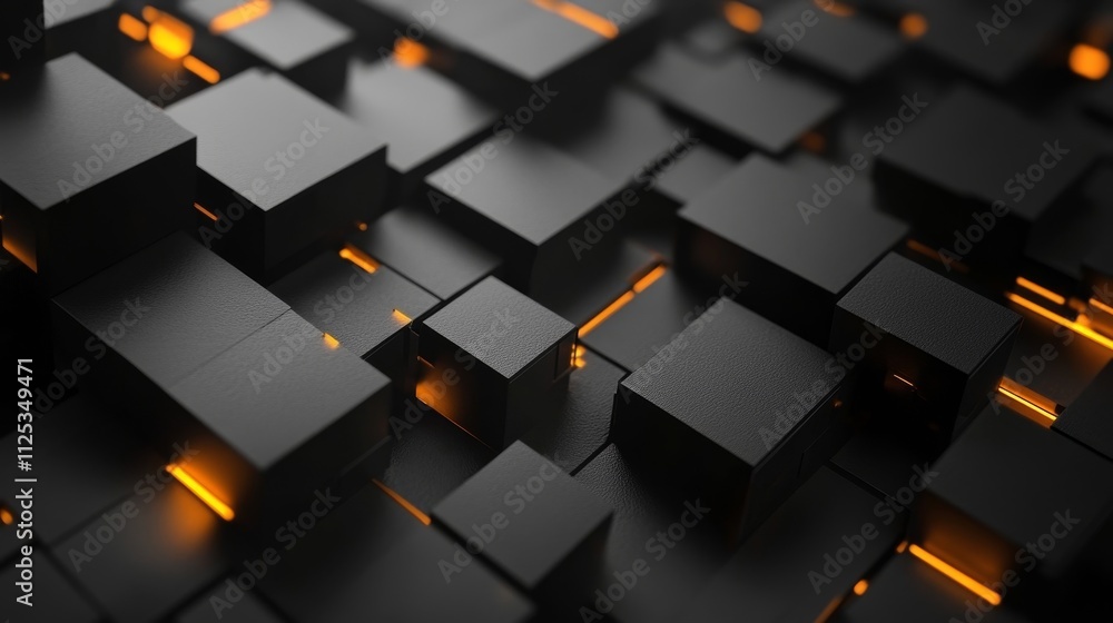 Poster A digital abstract of interconnected black cubes with glowing orange accents, suggesting depth and complexity.
