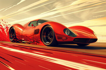 elegant red Italian luxury sports coupe automotive design concept and modern art illustration poster