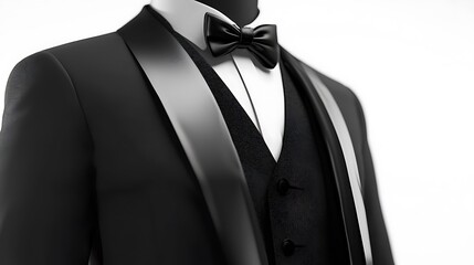 A man in a black suit and white shirt with a black bow tie