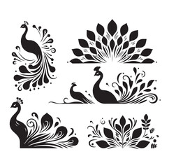 peacock set silhouette vector illustration