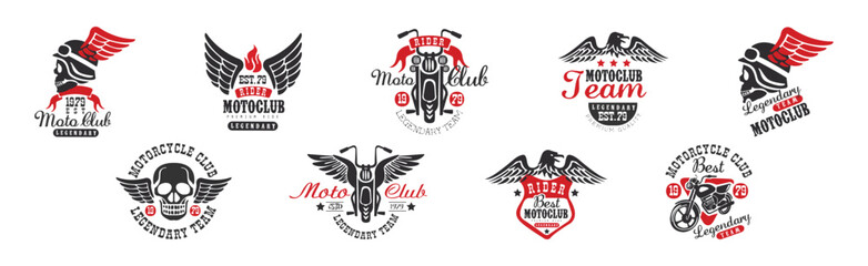 Moto Club Logo and Emblem Red and Black Vector Set