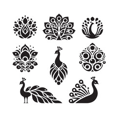 peacock set silhouette vector illustration