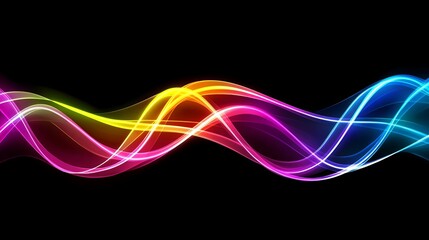 A vibrant wave of colorful light patterns on a black background, representing energy and motion.