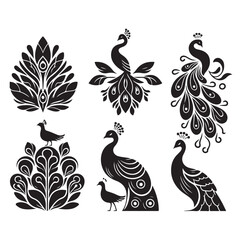 Fototapeta premium peacock set silhouette vector illustration