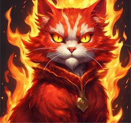 Each step it takes leaves a glowing red trail, like embers scattered on the ground. This cat symbolizes courage, igniting bravery wherever it goes.
